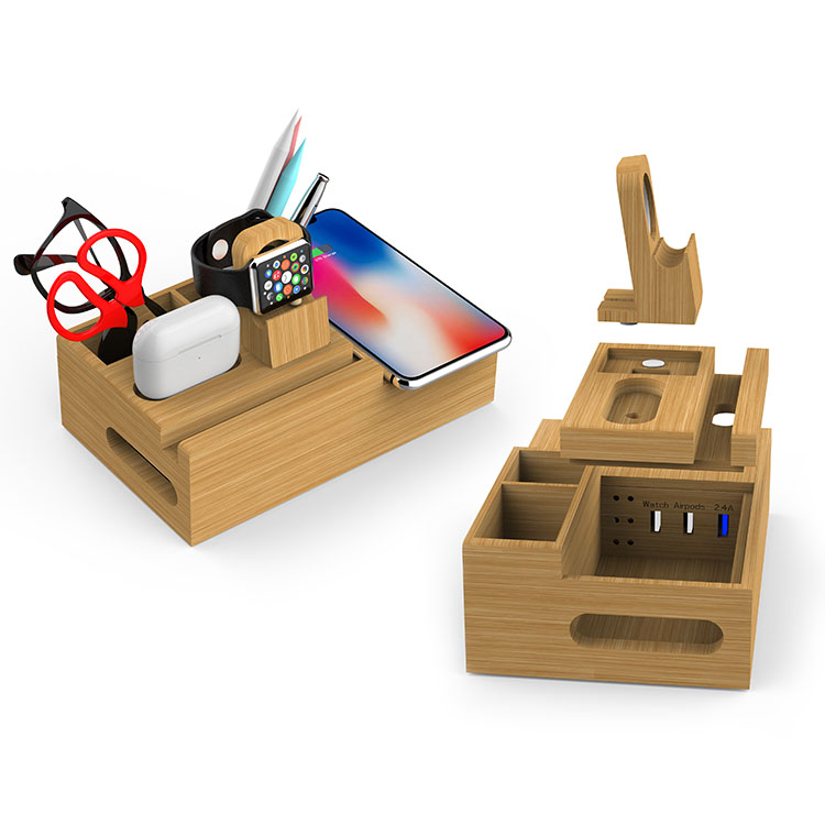 New private mould multifunctional Bamboo Wireless Charger storage box LWS-6020